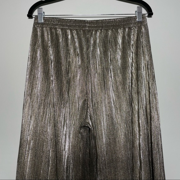 Torn By Ronny Kobo Gold Metallic Wide Leg Palazzo Pants Elastic Waist Size M - Picture 7 of 8